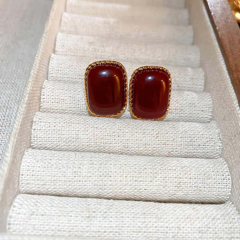 银针美拉德风咖色爱心豆豆耳环复古设计感耳钉轻奢高级感耳饰批发