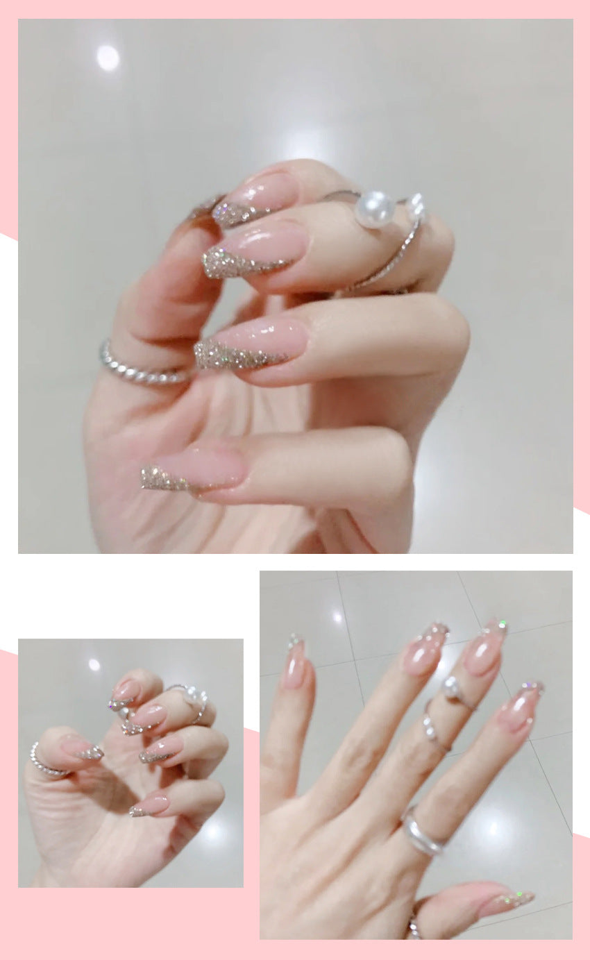 Fashion  nail Internet Celebrity Fake Nail Patch Wear Armor Finished Product Nail Tip Glitter Long Nail Stickers Removable Nail Patch P157