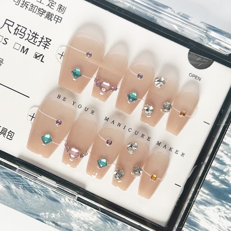 纯手工甲穿戴甲纯欲指甲贴片碎钻美甲片网红假指甲裸色美甲贴成品