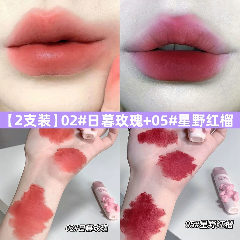 立体小熊口红唇釉丝绒哑光雾面口红防水不脱色柔雾唇釉
