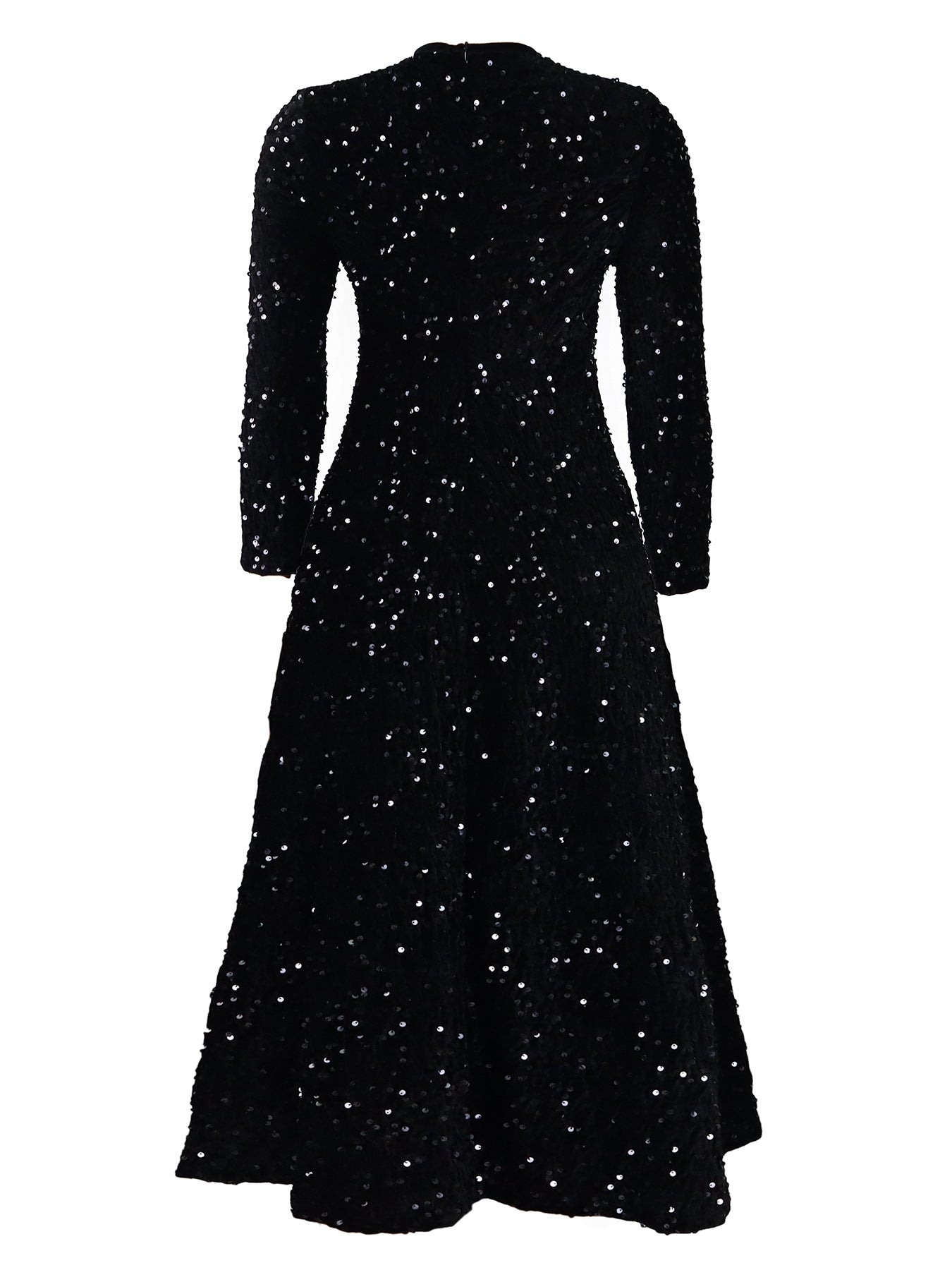 Fashion women's wear D469 Cross-Border New Arrival Women's round Neck Long Sleeve Pure Color Sequins High Waist Temperament Mid-Length Formal Dress European and American Style Dress