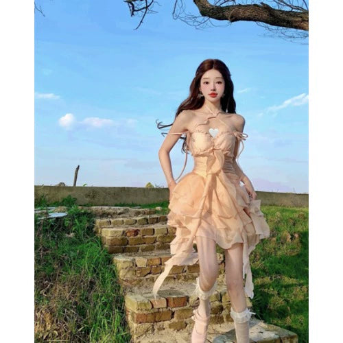 Fashion women's wear French First Love Series Halter Spaghetti Straps Dress Fairy Summer Design Sense Niche Seaside Holiday Cake Short Skirt