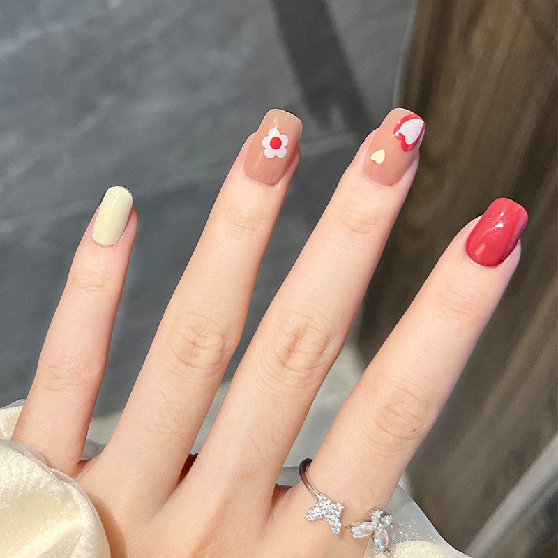 奶油樱桃穿戴甲可爱指甲贴片车厘子美甲片短假指甲美甲贴片成品甲