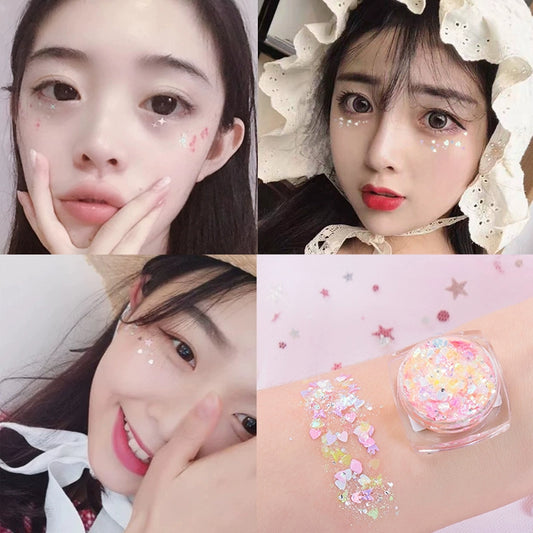 买二送一网红美甲亮片眼影盘啫喱膏免胶水面部星星舞台演出闪光亮粉