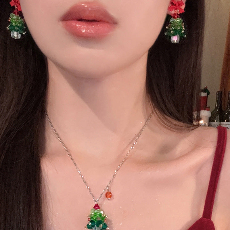 水晶圣诞树项链圣诞节装扮甜美气质锁骨链小清新时尚百搭饰品批发
