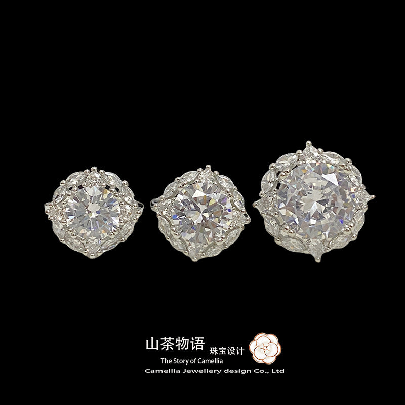 山茶欧美热卖多爪白金5.0Ct女款大钻鸽子蛋戒指 经典气质钻戒饰品