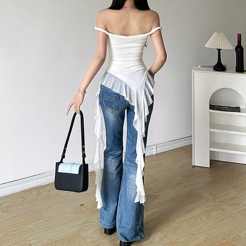Free shipping  new women's clothing solid color slim-fitting street fashion one-word collar sleeveless halter top tops