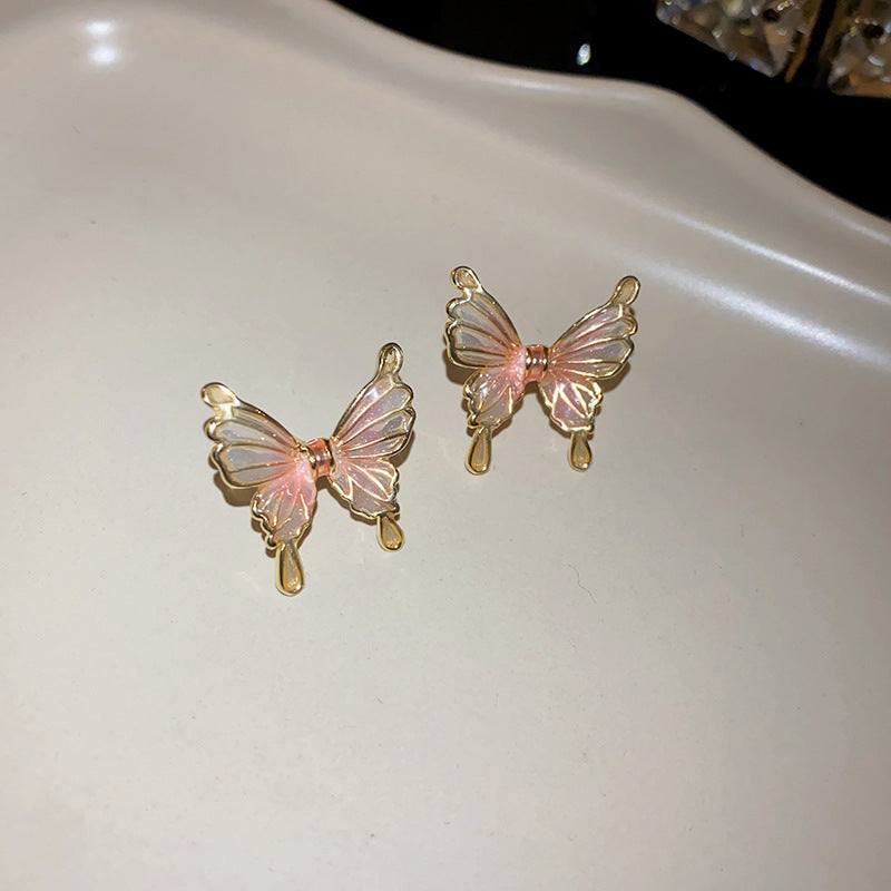 真金电镀银针蝴蝶耳环小众超仙甜美百搭耳钉ins高级感耳饰批发女