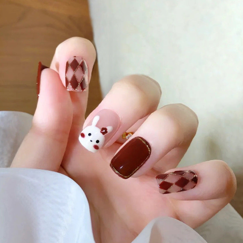 Fashion  nail Rabbit Rhombus Wear Armor Nail Patch Nail Sticker Nail Stickers Fake Nails Wearable Nail Stickers A10