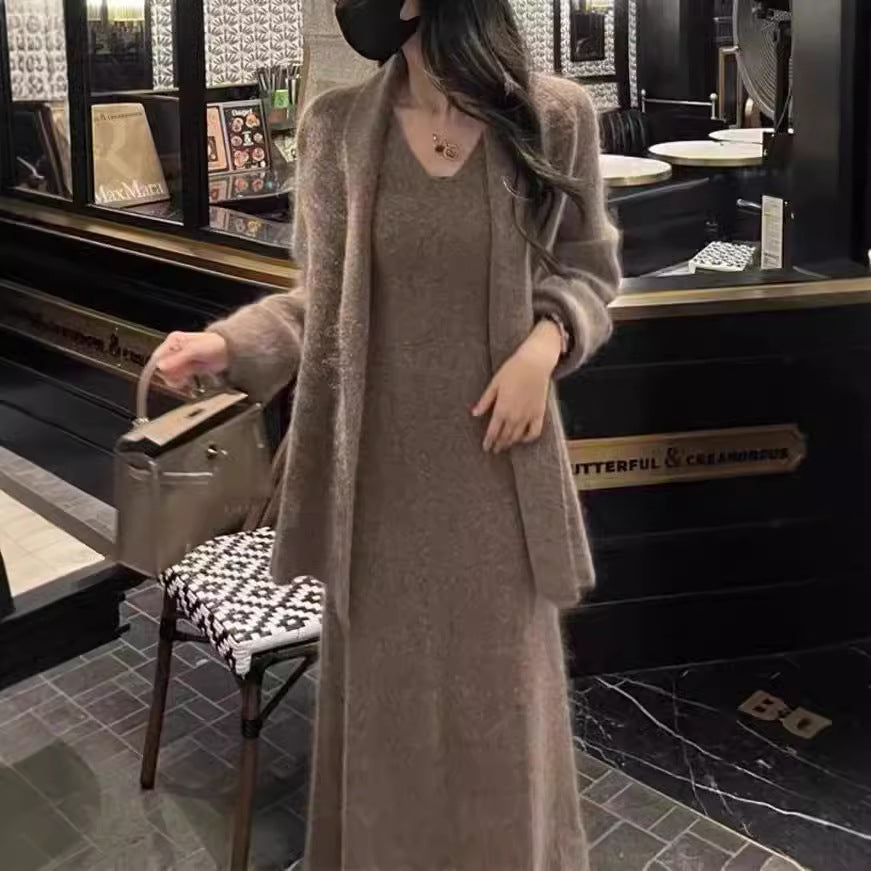Free shipping Tattoo 2024 new autumn small knitted inner dress children's autumn and winter high-end wear suit long dress