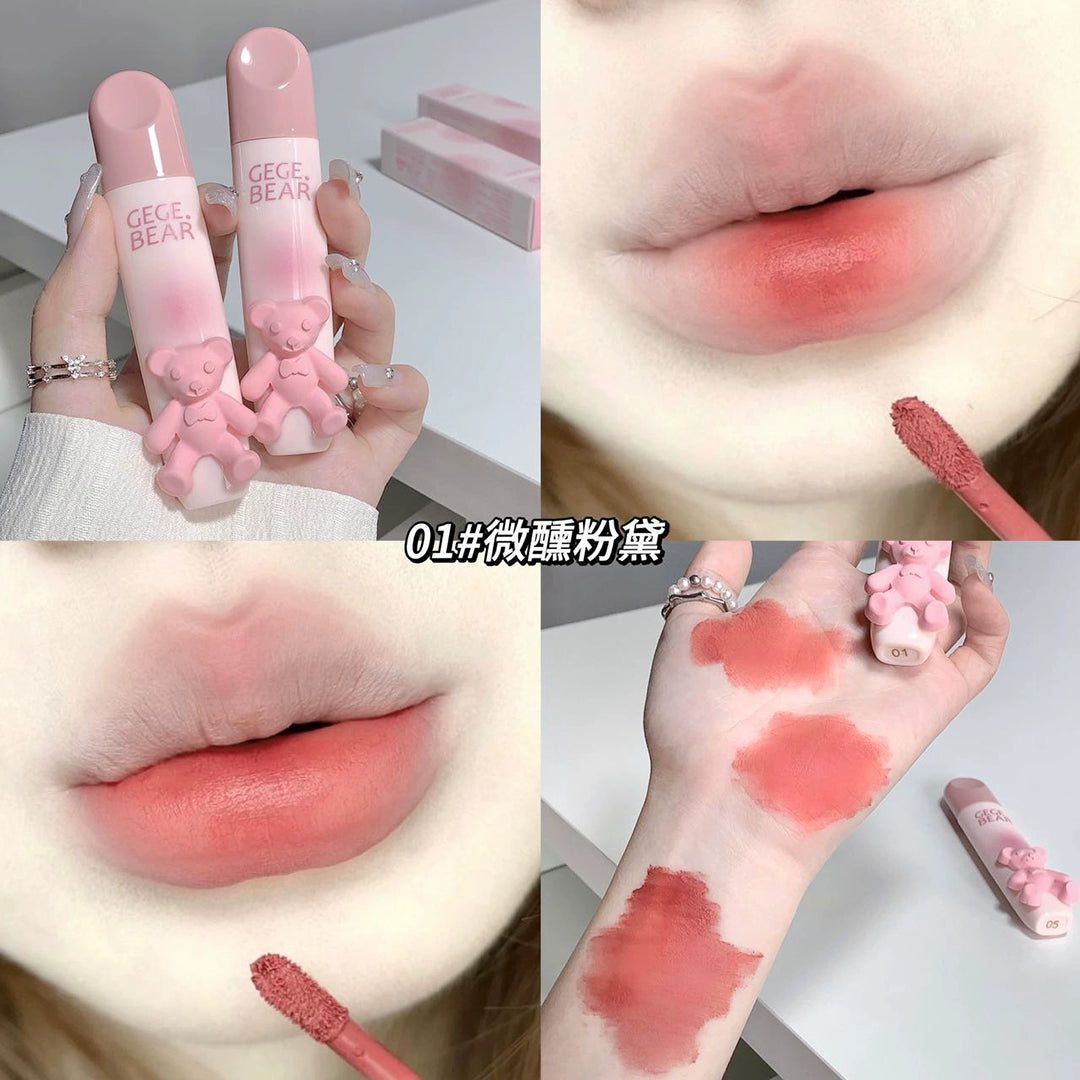 立体小熊口红唇釉丝绒哑光雾面口红防水不脱色柔雾唇釉