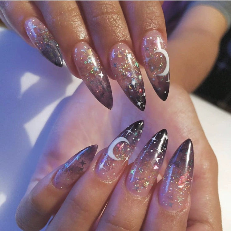 (Hand-made nail) super long hot girl wears nail chips, glitter nail patches, fake nail stickers, and finished products, sexy and exaggerated, European and American style wearables