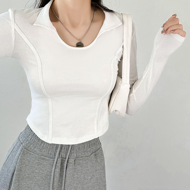 Fashion women's wear Women's Long-Sleeved T-shirt Autumn 2024 New Slim-Fit Slimming Bottoming Shirt Design Sense Niche Small Shoulder Top