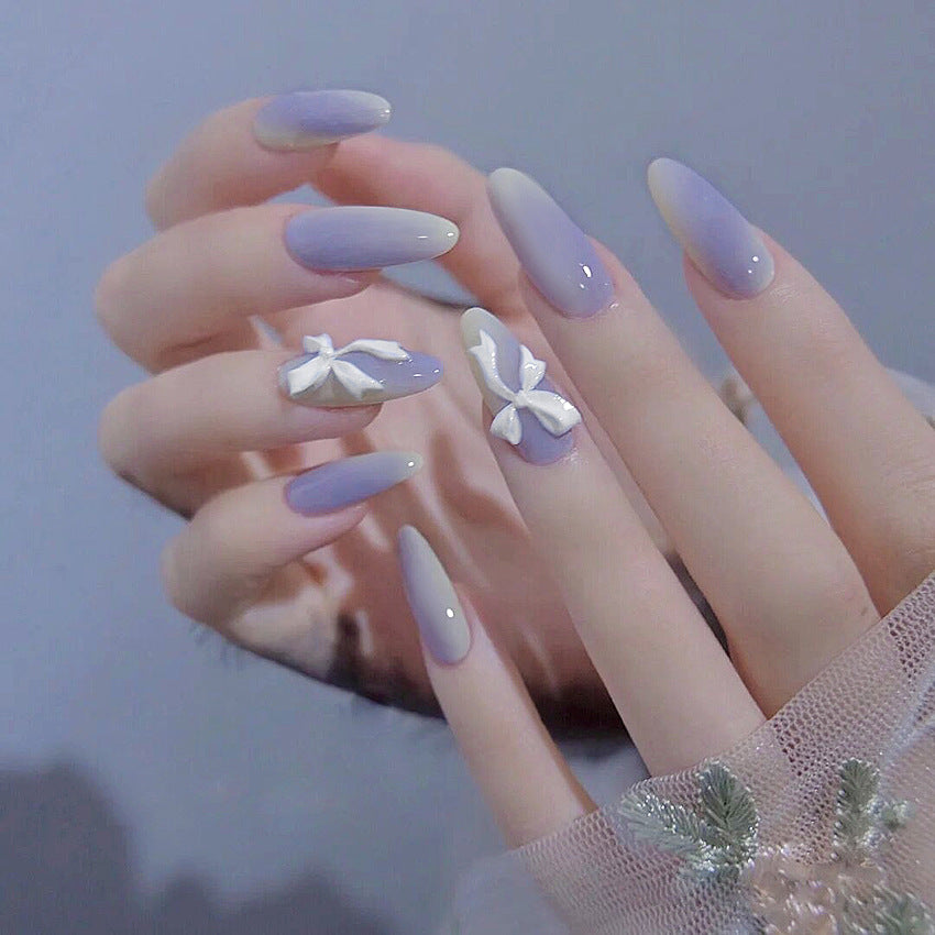 Fashion  nail Wearing Nail Nail Stickers Nail Patch Fake Nails Detachable Bow Purple round Head Nail Sticker X27