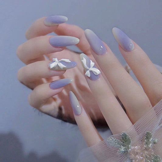Fashion  nail Wearing Nail Nail Stickers Nail Patch Fake Nails Detachable Bow Purple round Head Nail Sticker X27