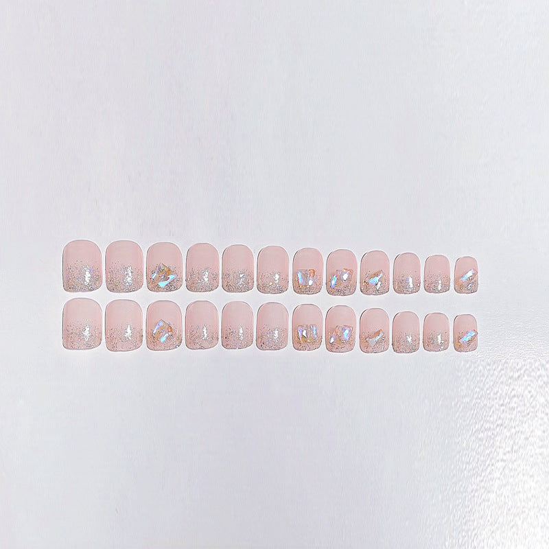 Fashion  nail Wen Genie's Same Aurora Diamond Short Wear Nail Detachable Finished Product Fake Nail Patch Internet Celebrity Y37