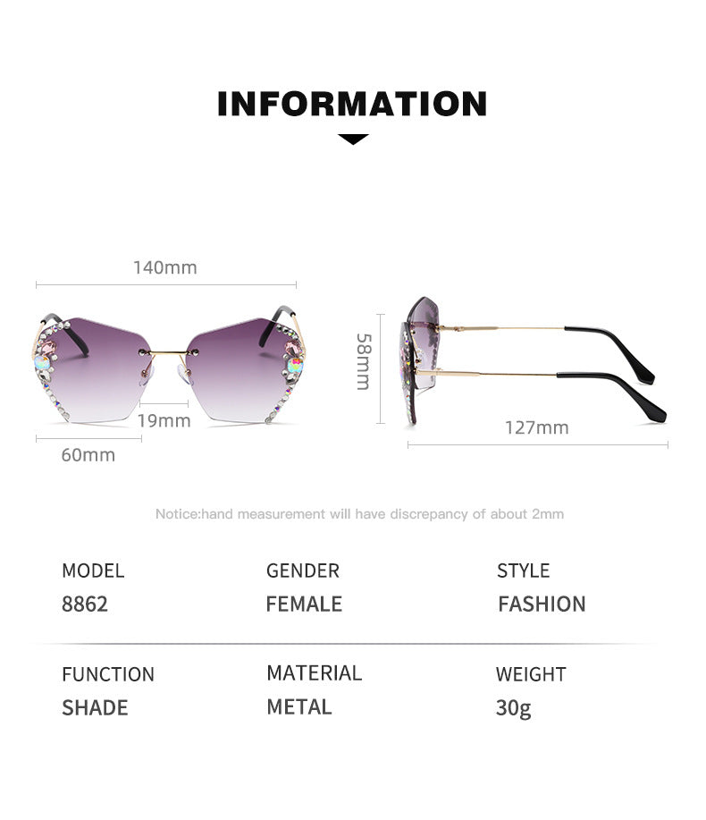 Women's fashion glasses 跨境新款镶钻墨镜女潮街拍大脸显瘦防紫外线水钻太阳眼镜显脸小