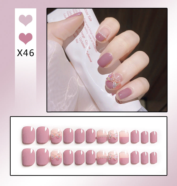 Fashion  nail Handmade Wear Nail Wholesale Internet Hot Diamond in the Debris Butterfly Glitter Nail Tips Finished Product Nail Patch Jelly Glue