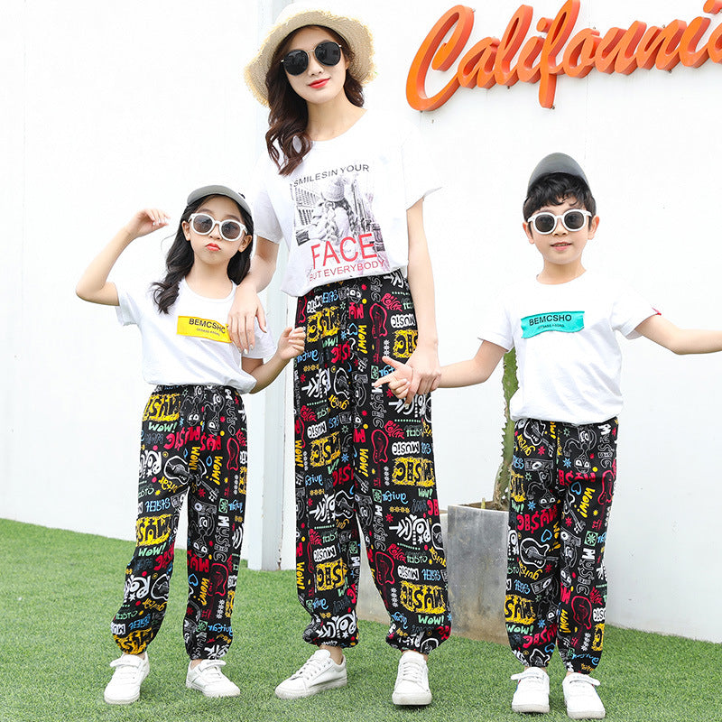 Free shipping   Summer women's mosquito pants made of cotton Thin bloomers for boys and girls Family pants Middle and small children Pajama pants
