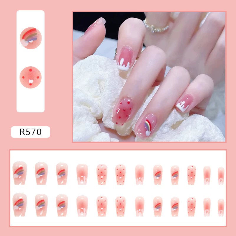 (Hand-made nail) French nail armor long black small fragrance simple white high-grade sense nail piece bride pregnant woman finished product.