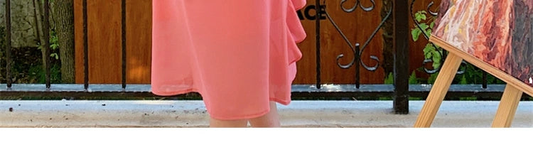 Fashion women's wear French Style Green Suspenders Dress Women's Summer V-neck Elegant Ruffle Waist-Tight Seaside Vacation Beach Dress