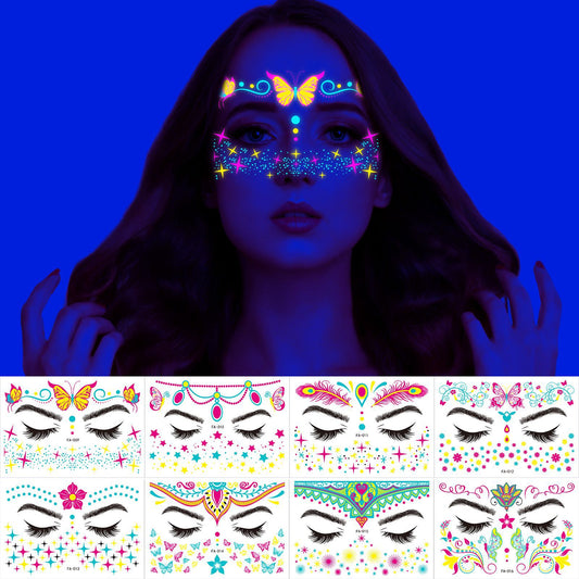 Free shipping Tattoo Hot Selling European and American New Nightclub Masquerade Neon Fluorescent Face Pasters Waterproof Music Festival Luminous Tattoo Stickers