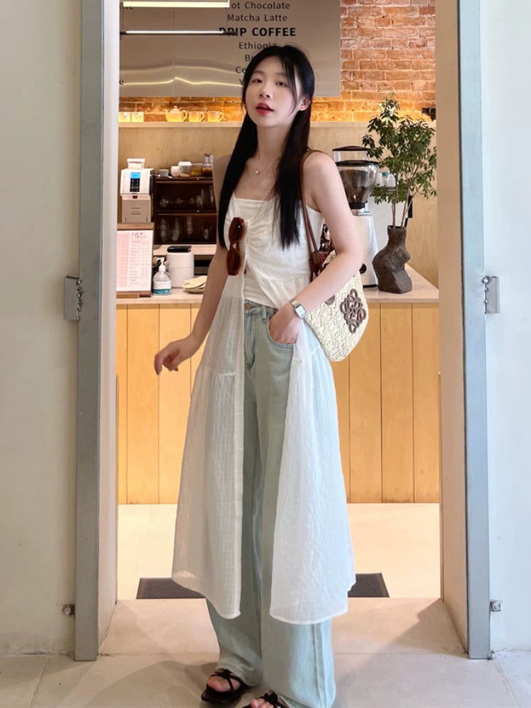 Fashion women's wear New American Style Bandage Dress Atmosphere Girls' Summer 2024 Mid-Length White High-End Beach Vest Dress