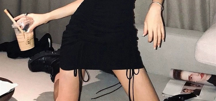 Fashion women's wear Sweet and Spicy Suspenders Dress Women's Summer Waist-Tight Design Sense Niche Drawstring Pure Desire Sexy Hot Girl Short Hip Skirt