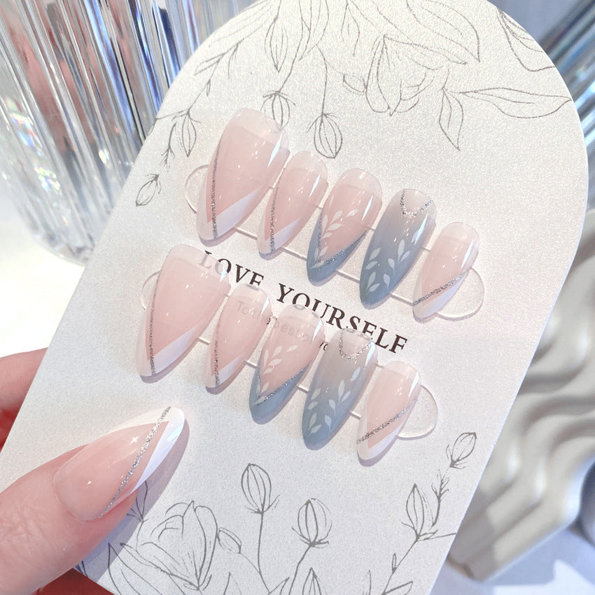 Fashion  nail European and American Wear Nail Polish French Gradient Milky White Blooming Source Wear Nail Wearable Nail Patch W20