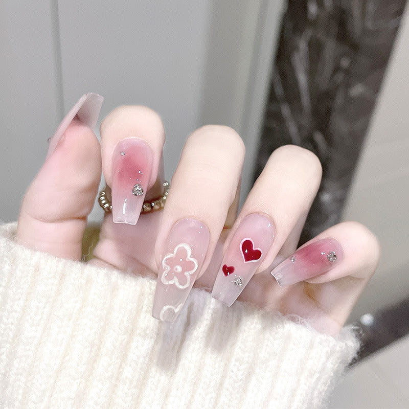 桃色秘密穿戴甲长款指甲贴片温柔美甲片钻款假指甲美甲贴片成品甲