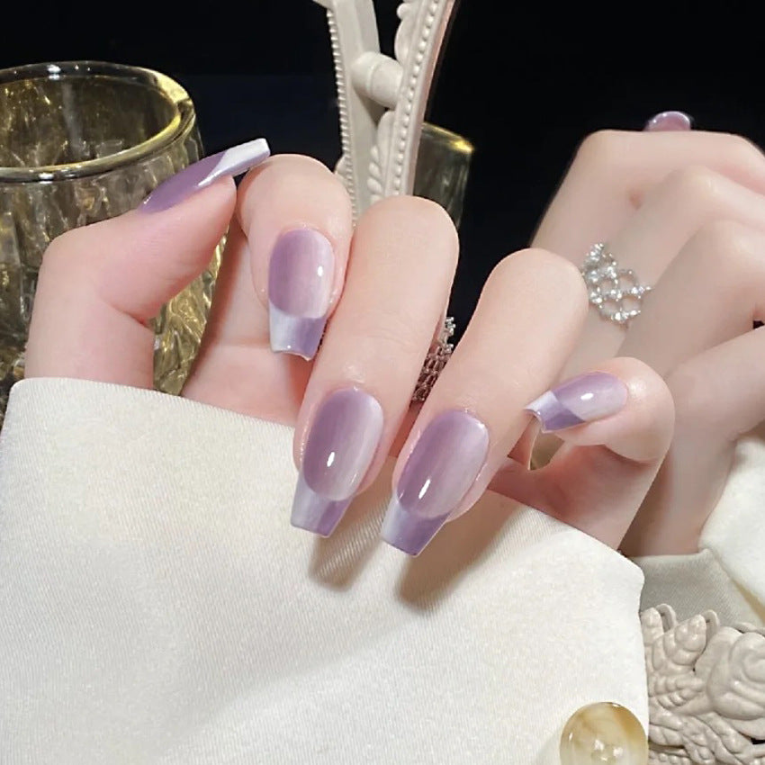 Fashion  nail Pure Want to Wear Manicure Purple Gradient French Fake Nail Patch Removable Wear Nail Wholesale Manicure W4w5