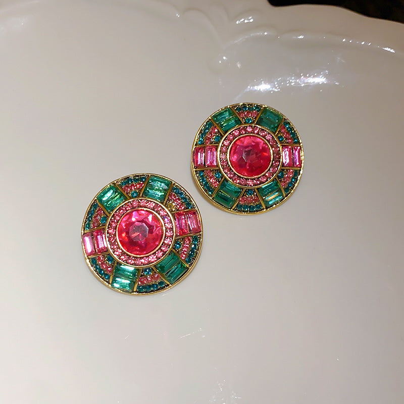 中古银针镶钻花朵水滴耳环复古轻奢宫廷风耳钉时尚百搭耳饰批发女