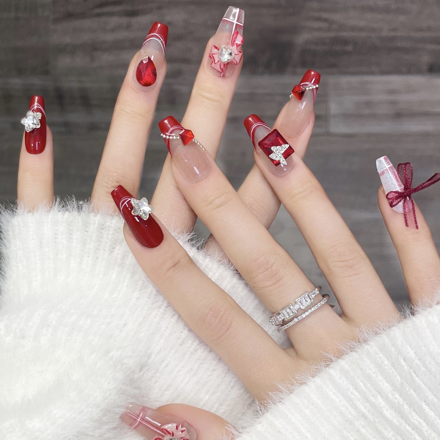 (reusable nail)Original real hand wearing Princess Jia French long gentle romantic manicure nail patch wholesale