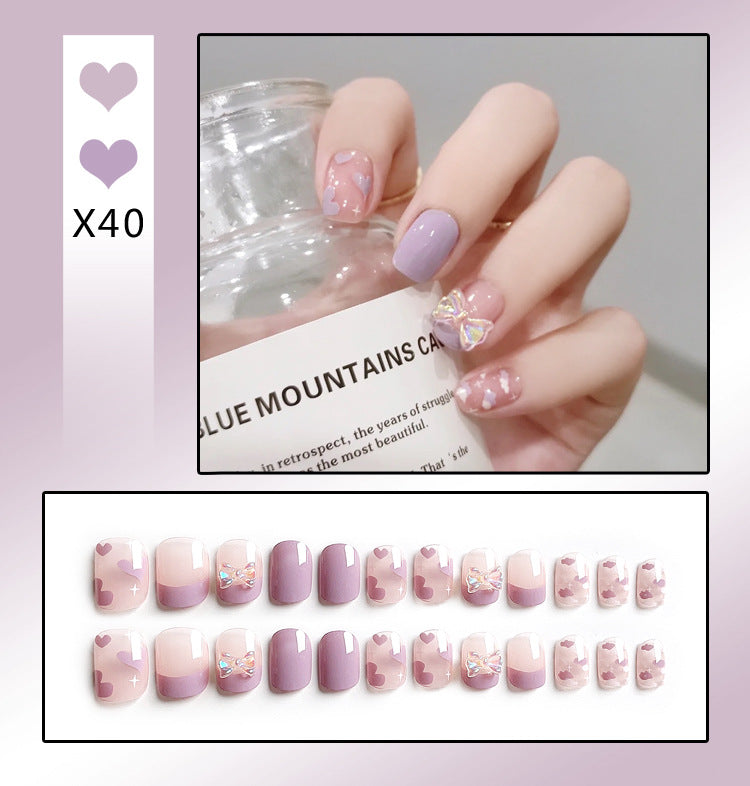 Fashion  nail Handmade Wear Nail Wholesale Internet Hot Diamond in the Debris Butterfly Glitter Nail Tips Finished Product Nail Patch Jelly Glue