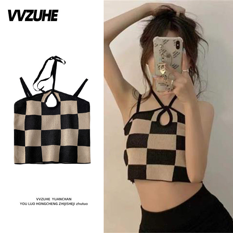 Dopamine tops Free shipping Tattoo Pink Dopamine Wear Seaside Small Suspender Female Sexy Neck Wear Vest Sweet Spicy Thai Top Spice Girl Summer