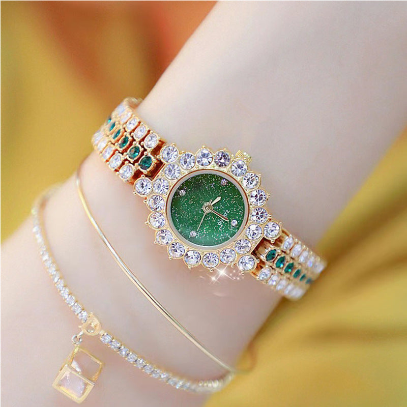 Fashion women's watchStarry round Cross-Border E-Commerce Gem Series Small Green Watch Women's Watch Bracelet Watch Starry Sky Plate Trending on TikTok Pack