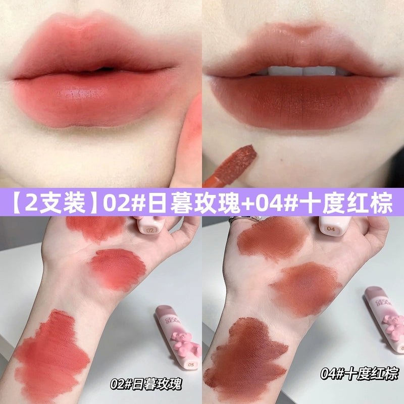 立体小熊口红唇釉丝绒哑光雾面口红防水不脱色柔雾唇釉