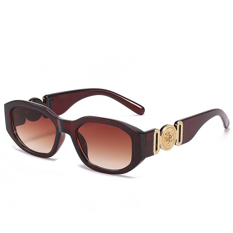 Women's fashion glasses 2024新款小方框太阳镜 欧美潮流人头同款多边形眼镜 个性花纹墨镜