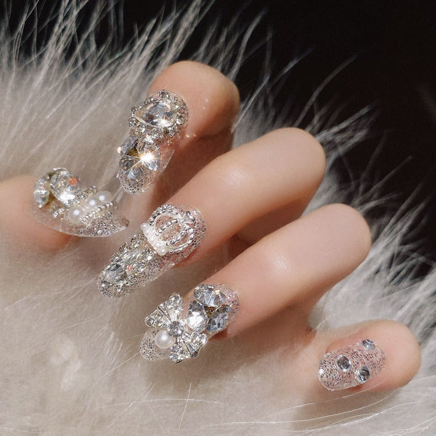 Fashion  nail Wear Nail Finished Manicure 24 Pieces Boxed Fake Nails Wholesale Shining Gem Bride Nail Stickers U36