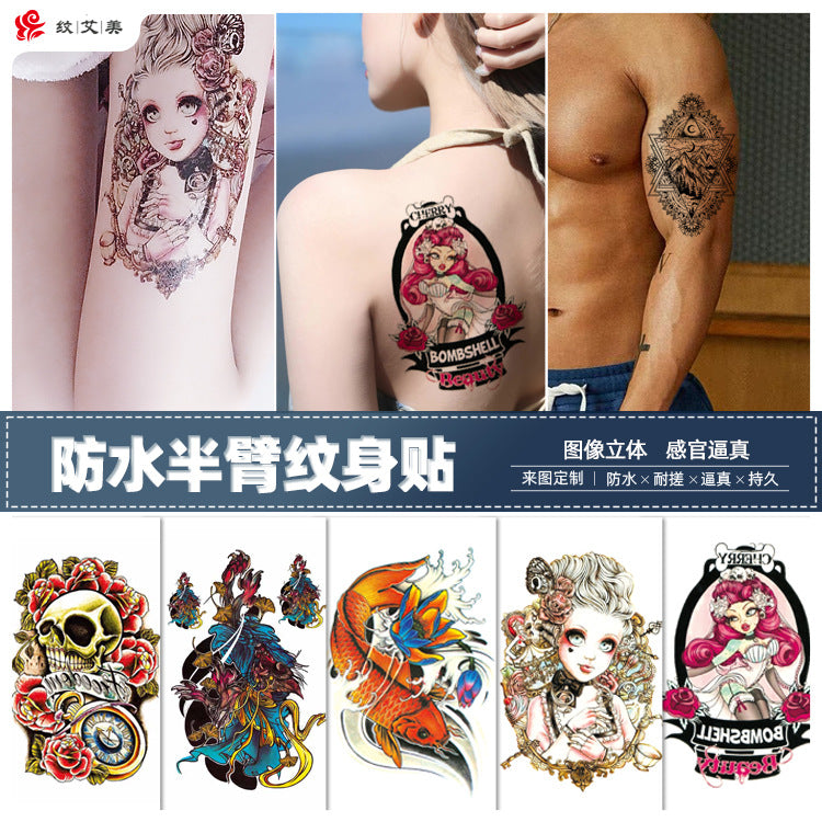Free shipping Tattoo Cross-Border Factory in Stock Wholesale Artistic Tattoo Sticker Waterproof Fashion Flower Arm Stickers Half Sleeve Temporary Tattoo Sticker Men and Women