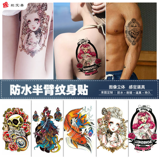 Free shipping Tattoo Cross-Border Factory in Stock Wholesale Artistic Tattoo Sticker Waterproof Fashion Flower Arm Stickers Half Sleeve Temporary Tattoo Sticker Men and Women