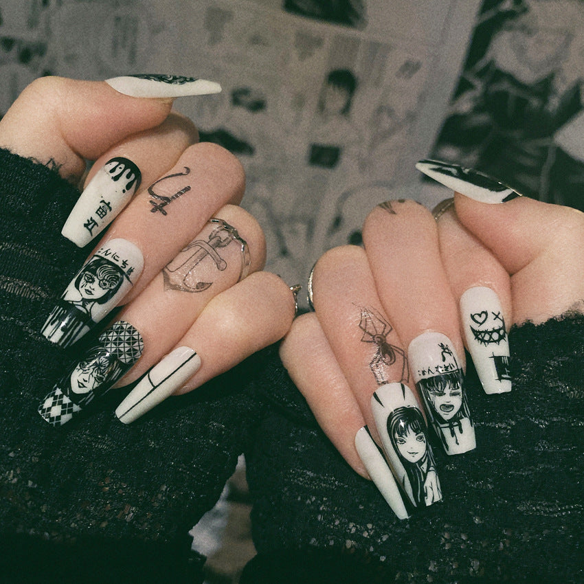 Fashion  nail European and American Wearable Fake Nails Cartoon Wansheng Nail Nail Sticker Finished Detachable Nail Tip Patch Ballet Nail W8
