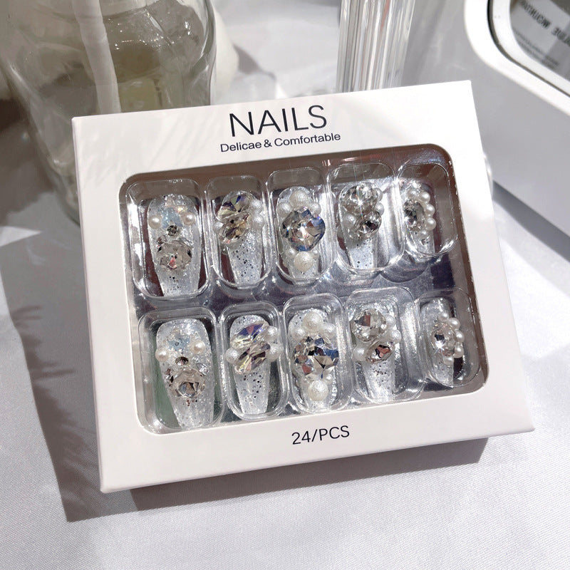 Fashion  nail Internet Celebrity Rhinestone Manicure Wear Nail Ins Advanced Pure Desire Wind Nail Patch Wear Nail Diamond Nail Stickers U5
