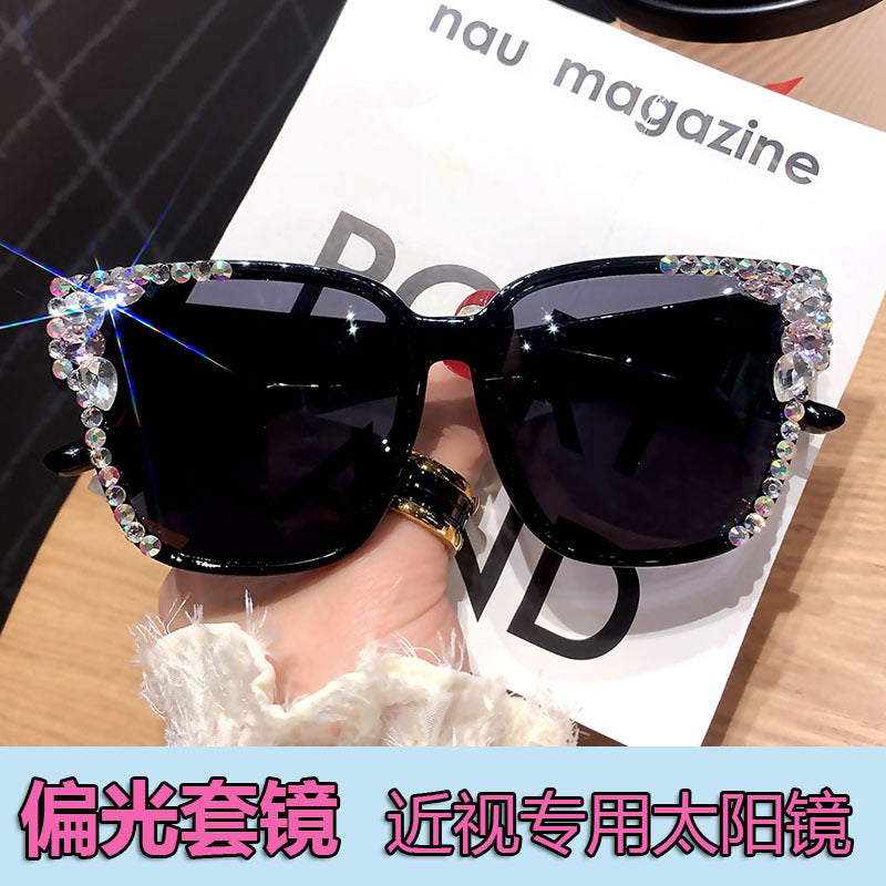Women's fashion glasses GM套镜近视太阳眼镜女款潮偏光防紫外线钻墨镜超轻戴眼镜上开车