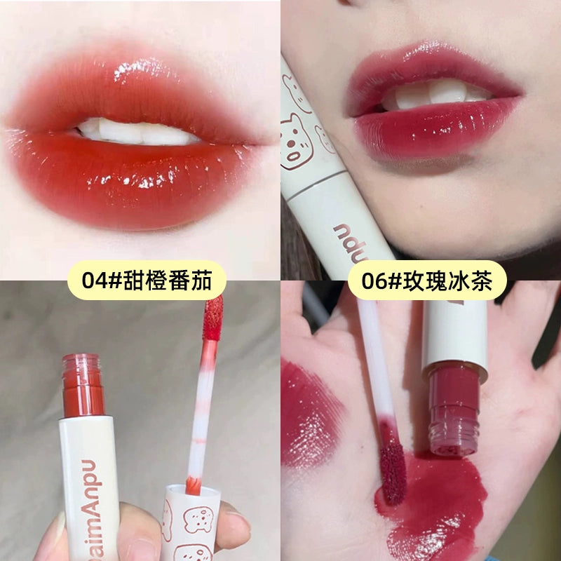 小熊口红唇釉镜面水光玻璃唇蜜持久不掉色沾杯学生显白流行嘟嘟唇口红