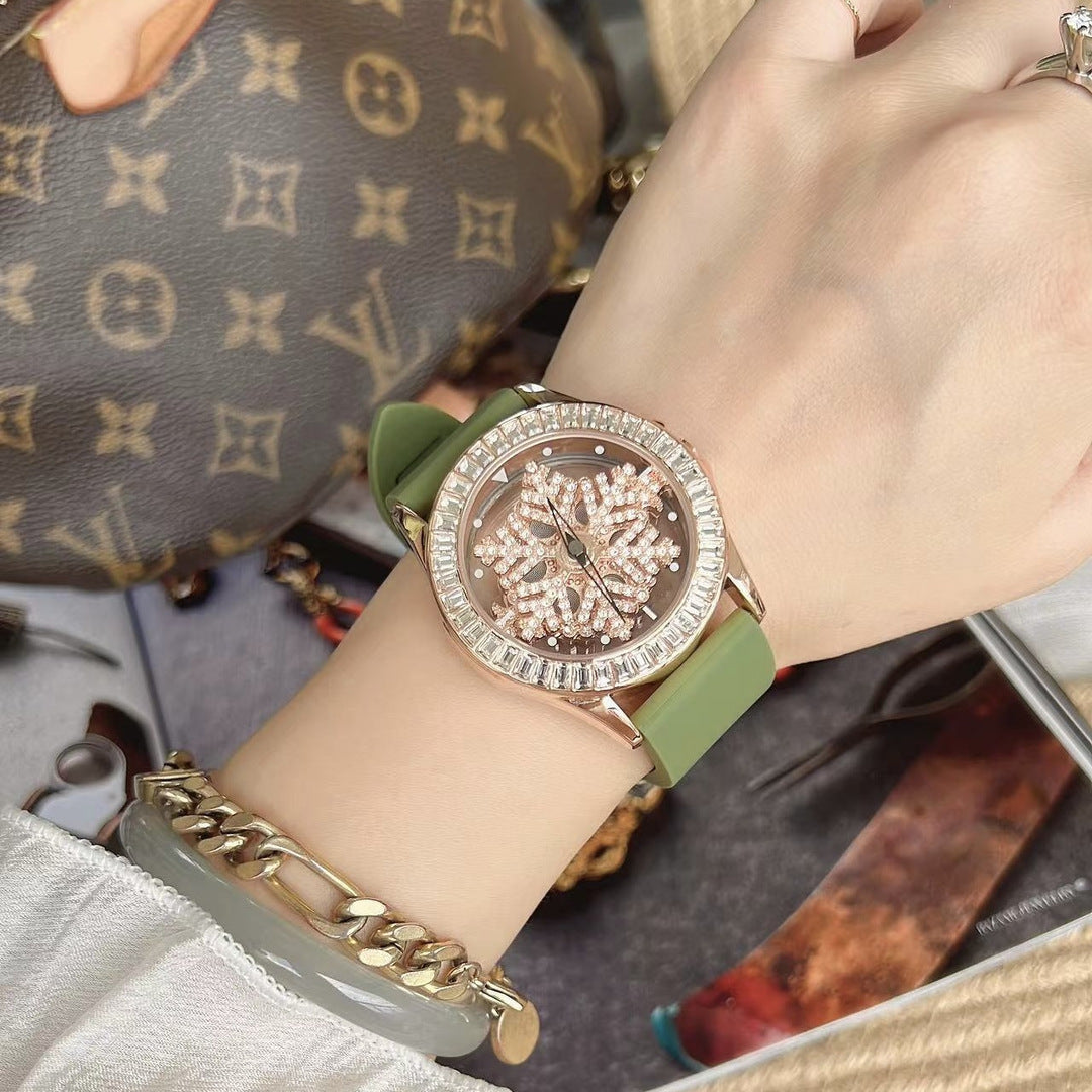 Fashion women's watchMishali Women's Best-Seller on Douyin Silicone Good Luck Comes Five-Pointed Star Snowflake Large Dial Watch