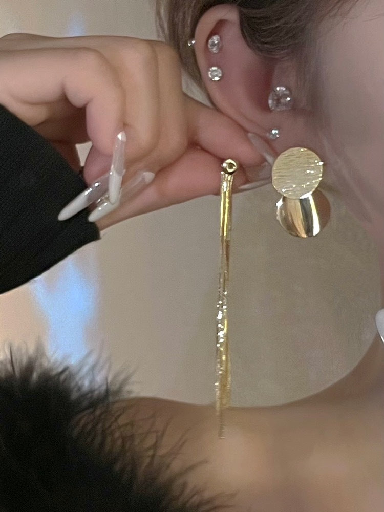 银针镶钻流苏金属耳环欧美时尚长款耳坠轻奢个性设计感耳饰批发女