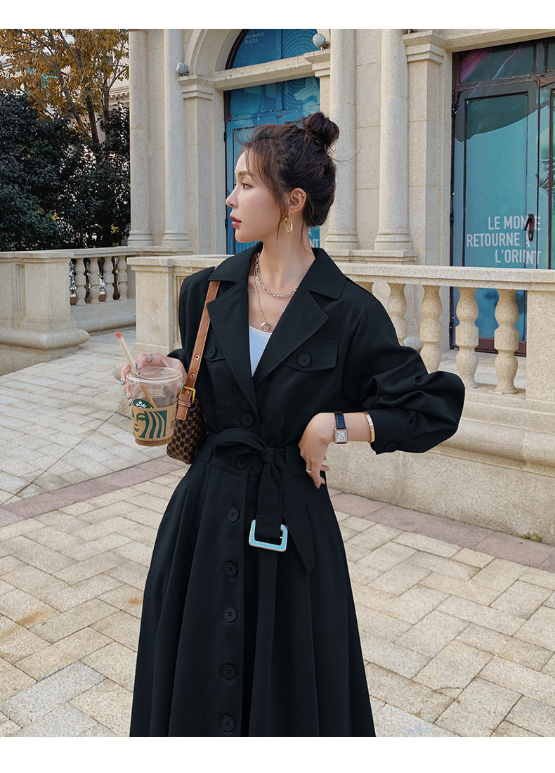Fashion women's wear Real Shot Large Skirt Windbreaker Dress Women's Mid-Length 2024 Autumn and Winter Clothing New Waist Trimming Fashion Fashion Coat