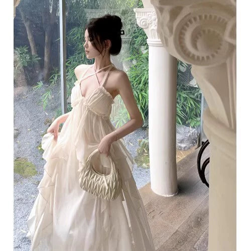 Fashion women's wear French Style Halter Spaghetti Straps Dress Women's Summer Fairy Temperamental Senior Sexy Backless Seaside Vacation Beach Dress