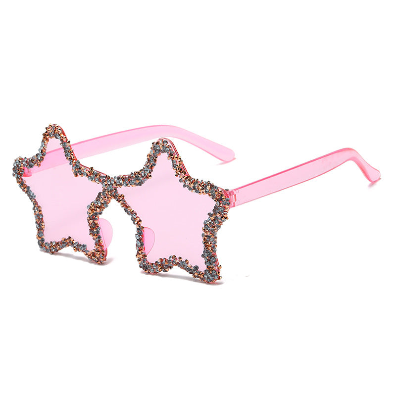 Women's fashion glasses 欧美风无框个性海洋糖果色墨镜手工镶钻拍照夜店酷炸街太阳镜可爱